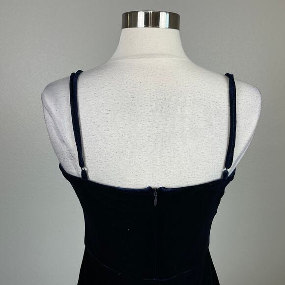 Betsy & Adam Velvet Flower Bodice Midi Sheath Cocktail Dress Navy Blue Size 14 - Picture 8 of 12